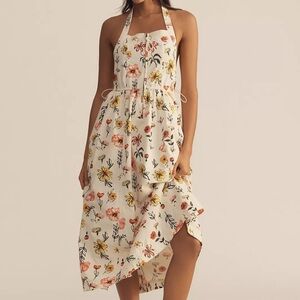 Anthropologie Daily Practice Relaxed Midi Halter Floral Dress-Size M-NWT-Cottage